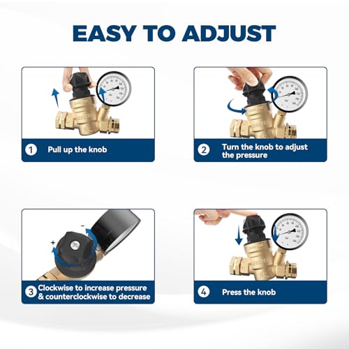 RVGUARD RV Water Pressure Regulator Valve With Adjustable Knob