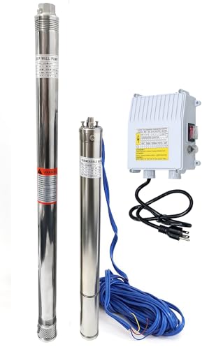 iMeshbean Submersible Deep Well Pump, 2.5" OD, 1HP 220V Stainless Steel, 13GPM Flow & 311FT Max Lift, 50FT Power Cord, Heavy Duty 26 Impellers - size: 2.5"-1HP-220V + Control Box