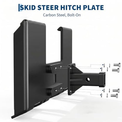 Garvee 3/8" Skid Steer Attachment Plate, 2" Removable Receiver, Black - color: Black