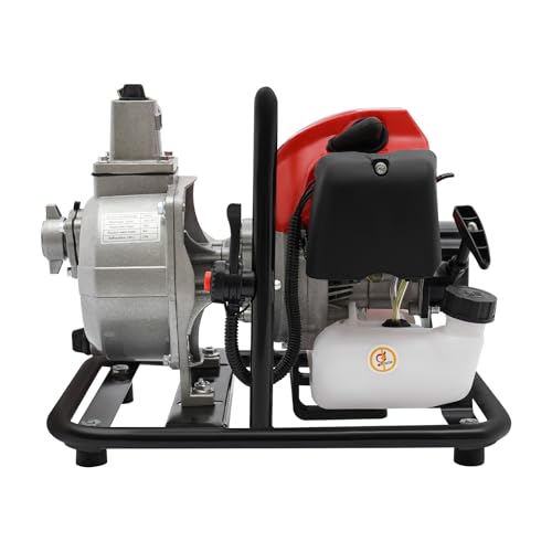 1.7HP 43CC Gasoline Engine Water Pump, 2-Stroke Portable High Flow Petrol Trash Water Transfer Pump Garden Irrigation High Performance Engine Garden Pump with 35.66gal/ min,1" Inlet/Outlet Diameter - color: 1.7hp 43cc