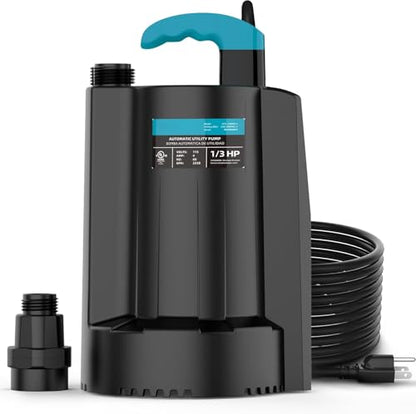 LEO 1/3 HP Automatic Sump Pump, 2250GPH Submersible Utility Pump, 20ft Cord - color: Dark