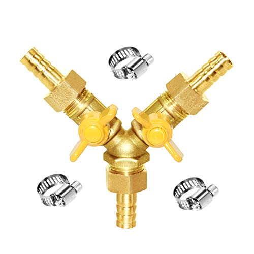 Joywayus 3 Way Shut off Ball Valve 1/4" Hose Barb Y Shaped 2 Switch Brass Fitting - size: 1/4 Inch - 1 pc