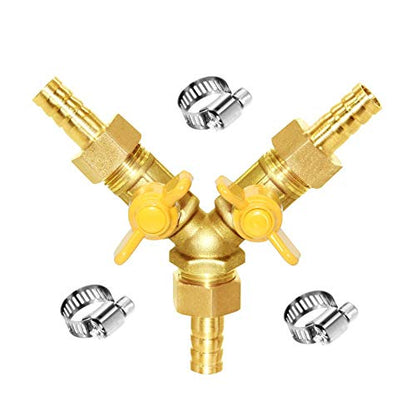 Joywayus 3 Way Shut off Ball Valve 1/4" Hose Barb Y Shaped 2 Switch Brass Fitting - size: 1/4 Inch - 1 pc
