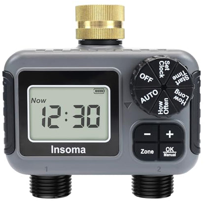 Insoma 2-Zone Water Timer for Garden Hose, Brass Inlet Sprinkler Timer - size: 2 Zone-Brass Inlet