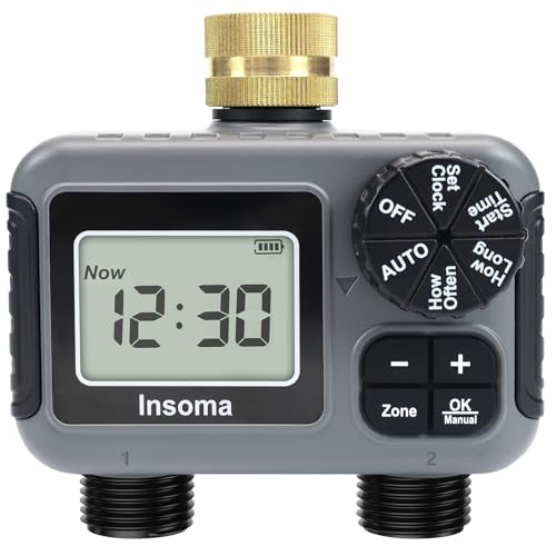 Insoma 2-Zone Water Timer for Garden Hose, Brass Inlet Sprinkler Timer - size: 2 Zone-Brass Inlet