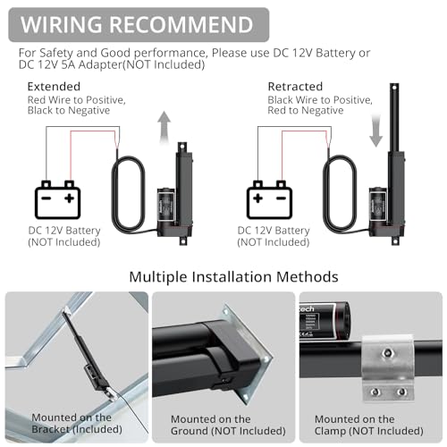 Justech 330LBS/1500N-4inch/100mm 12V Linear Actuator with Bracket, Black - size: 1500N-100mm