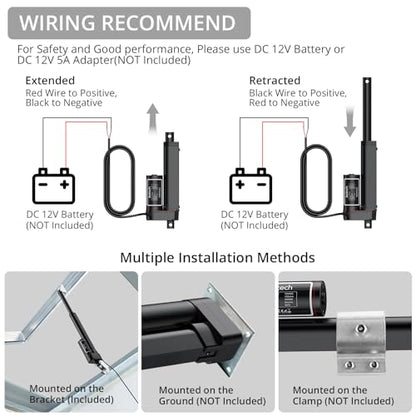 Justech 330LBS/1500N-4inch/100mm 12V Linear Actuator with Bracket, Black - size: 1500N-100mm