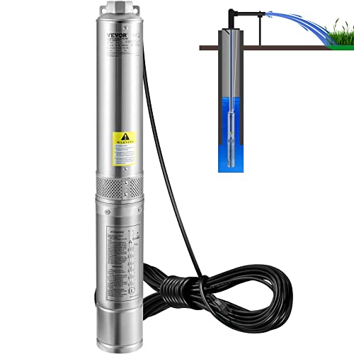 VEVOR Deep Well Submersible Pump 1/2 HP 115V/60Hz 28 GPM Flow 167 ft Head | for Industrial Irrigation & Home Use, 4" Stainless Steel Water Pump, with 33 ft Electric Cord, Copper Motor, IP68 Waterproof - style: 0.5HP/115V/ Built-in Controller