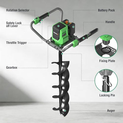 WORKPROX 40V Electric Auger Post Hole Digger, 8" Auger, 66.4 ft·lbs Torque