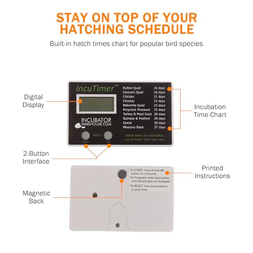 IncuTimer™ Digital Hatch Countdown Timer for Egg Incubator, 90 Day Maximum
