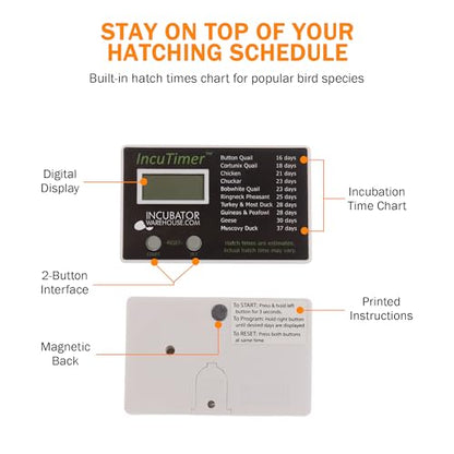 IncuTimer™ Digital Hatch Countdown Timer for Egg Incubator, 90 Day Maximum