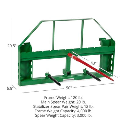 Titan Attachments Standard Series Pallet Fork Frame (43" Main Spear + 17.5" Stabilizers) - size: 43" Main Spear + 17.5" Stabilizers