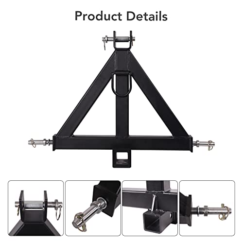 3 Point 2" Receiver Trailer Hitch Category 1 Tractor Tow Drawbar Adapter with Holder, Compatible with John Deere Bobcat Skid Steer