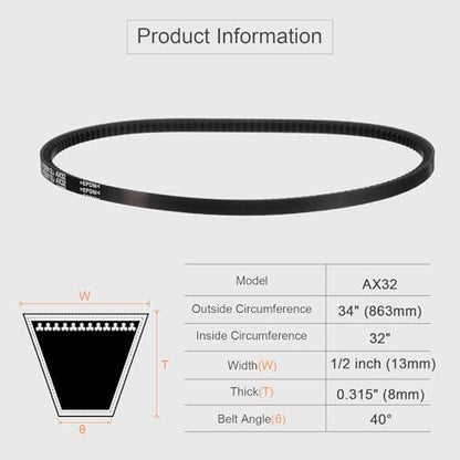 uxcell AX32 EPDM V-Belt, Raw Edge Cogged Industrial Rubber V Belt 1/2" Width x 32" Inside Circumference - size: AX32