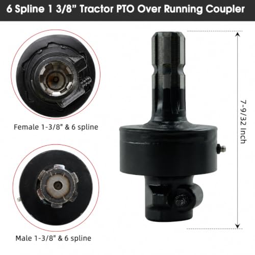 PTO Overrun Clutch, Quick Release Tractor PTO Clutch Over Running Coupler 6 Spline 1 3/8"