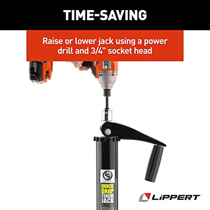 Lippert Quick Drop Tongue Jack for A-Frame Travel, Cargo, and Utility Trailers or 5th Wheel RVs, Black