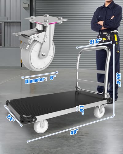 2500 lb Heavy Duty Platform Truck, 48" x 24" Foldable Flatbed Cart - size: 48" x 24"