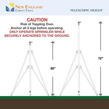 Impact Water Sprinkler 300005 on Tripod Stand, Telescopic with Long Range to 80 ft Diameter Coverage by New England Garden Tools