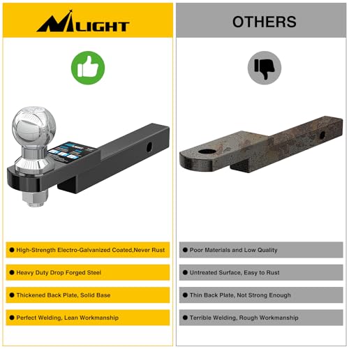 Nilight Trailer Hitch Mount with 2 Inch Trailer Ball Fits 1-1/4" Receiver - size: 2" Ball & 1-1/4" Receiver