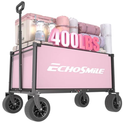 EchoSmile Collapsible Wagon Cart, Heavy Duty 400lbs Capacity, Pink - color: Pink&gray