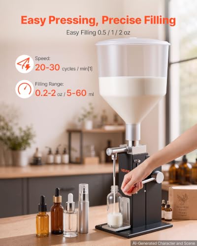 VEVOR Manual Filling Machine, 5-60 ml, 10 L Hopper, Paste Liquid Filler - size: Manual:5-60 ml