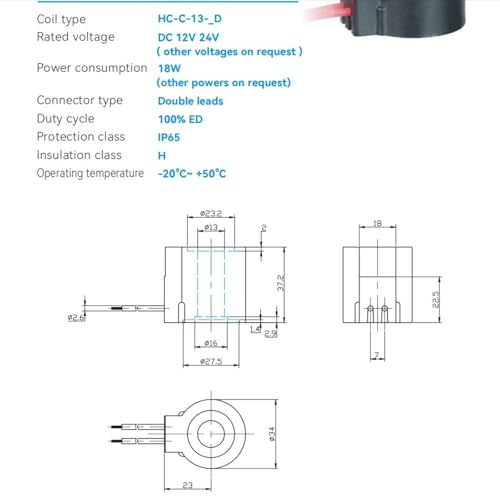 DC12V Solenoid Valve Coil 1/2" Hole with Wire Fits 08 Size for power Unit