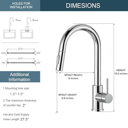 Tohlar Chrome Kitchen Faucets with Pull Down Sprayer and Deck Plate - color: Chrome, style: Standard