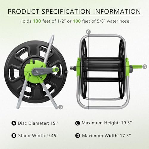 Metal Water Hose Reel Hold 100FT 5/8" Hose - color: Black-metal