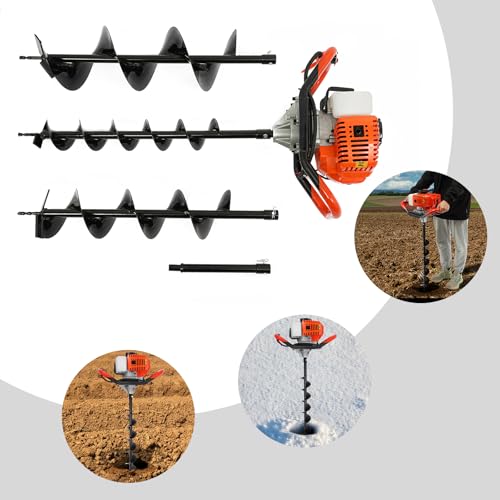 52CC Gas Powered Post Hole Digger, 3 Auger Bits (4", 6", 8") - color: 52CC,1.98HP