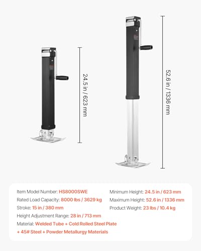 VEVOR 8000lbs Heavy-Duty Square Direct Weld on RV Jack, 15-1/4 Inches Lift, Adjustable Drop Leg, for Lifting RV, Horse, Utility, Yacht Trailers, TJD-7000S - size: 8000lbs (15-1/4 inch Stroke)
