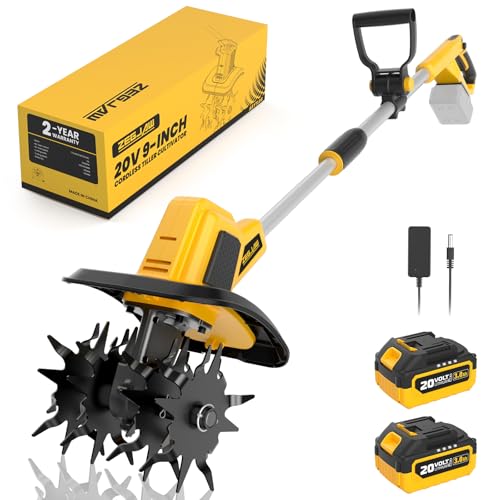 ZEGJAW 20V Cordless Electric Tiller Cultivator, 9-Inch Tilling Width, 6.6-Inch Depth Rototiller for Soil Cultivation, Lawn, Gardening, Lightweight Tiller Includes 2x3.0Ah Battery and Charger