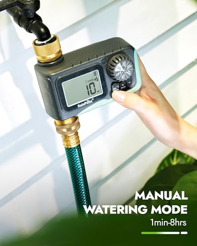 RAINPOINT Sprinkler Timer with Brass Inlet & Outlet, Programmable Hose Timer for Garden Soaker Hose, Watering Timer with Rain Delay/Manual Watering System, Digital Drip Irrigation for Yard, Lawn