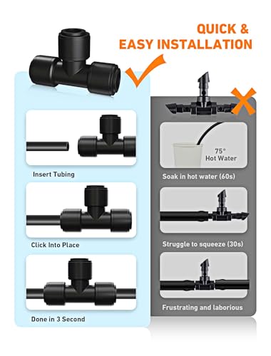 EVOULTES 16 Pack 1/4" Drip Irrigation Tee Fittings, Quick Connect - size: 16PCS Tee Connectors