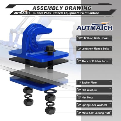 AUTMATCH Tractor Bucket Grab Hook 3/8" (2-Pack) Grade 70 Drop Forged Steel - color: Blue