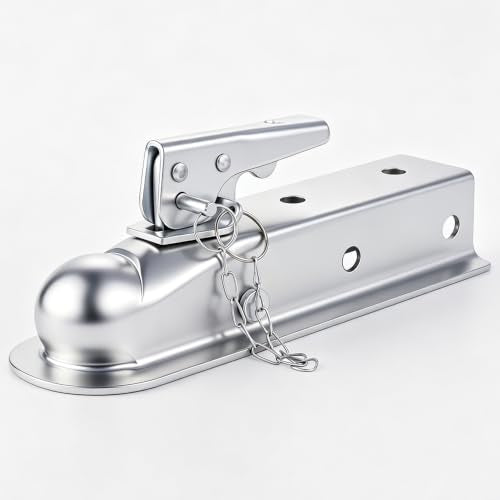 NBJINGYI Straight Trailer Coupler 2" Ball 2" Channel Width 3500 LBS - size: BALL 2", CHANNEL 2" 3500LBS with Chain