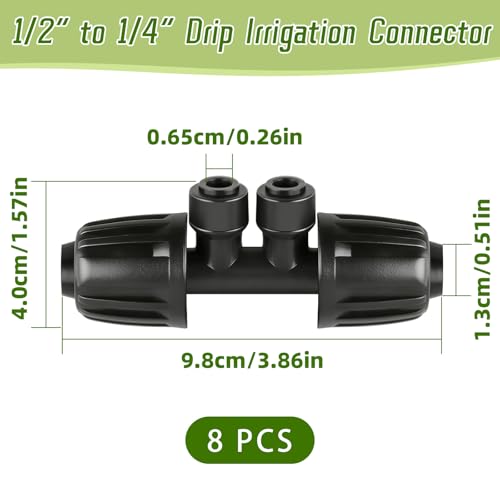 8 PCS 1/2" to 1/4" Drip Irrigation Tee Fitting,4 Way Quick Connect - size: 8PCS 1/2" to 1/4" Connect (4 Way))
