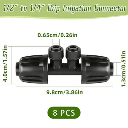 8 PCS 1/2" to 1/4" Drip Irrigation Tee Fitting,4 Way Quick Connect - size: 8PCS 1/2" to 1/4" Connect (4 Way))