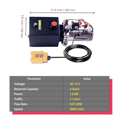 Hydraulic Power Units, 12V DC Hydraulic Pump 4L Iron Hydraulic Power Unit for Car Lifting, Dump Trailer, Industrial Applications - color: Black, size: 12V DC 4QT Iron