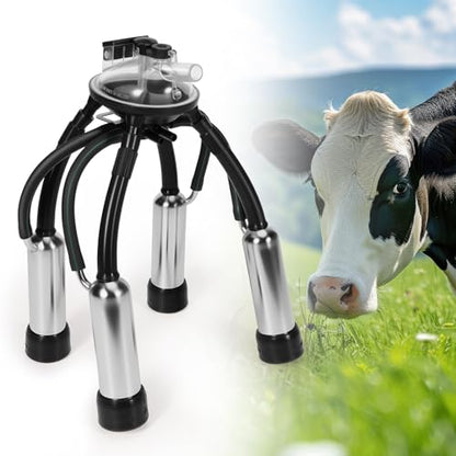 Cow Milking Cluster with 4 Teat Cups, 240CC Milk Claw for Vacuum Pump Milking Machine, Silicone Stainless Steel Milk Cup Set for Cattle, Goats, Sheep, Dairy Farm Milker Equipment