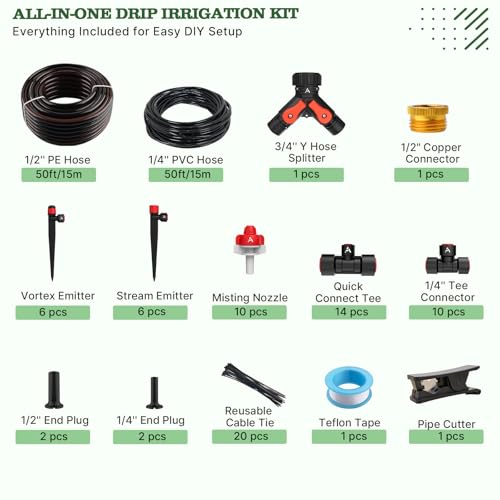 Anleolife 100FT Drip Irrigation Kit, All-in-One Quick-Connect System - style: 100FT Complete Kit