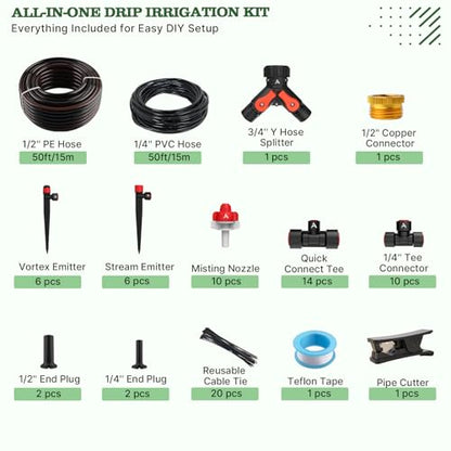 Anleolife 100FT Drip Irrigation Kit, All-in-One Quick-Connect System - style: 100FT Complete Kit