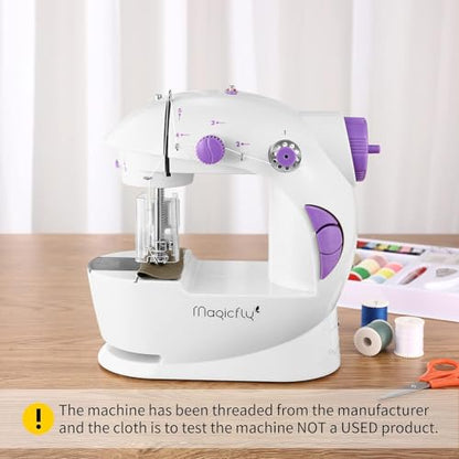 Magicfly Mini Sewing Machine with Extension Table, Dual Speed Portable Sewing Machine for Beginners with Light, Sewing Kit for Household Use, White - color: White