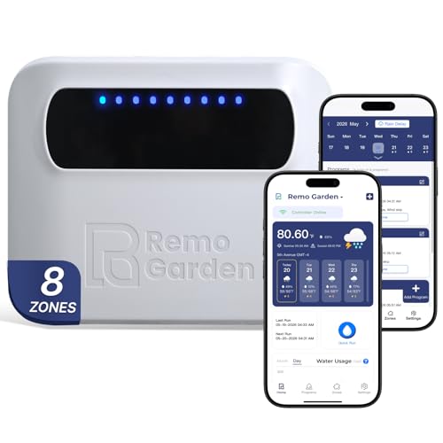 Indoor Smart Sprinkler Controller 8 Zone, WiFi Automatic Irrigation Timer, Easy-Use App Remote Control, Flexible Programs, Save Water via Rain, Wind&Freeze Skip,Quick Install, with Alexa - size: 8 zones