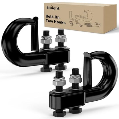 Nilight 2Pcs Bolt-On Tow Hooks with Spring Clip 10,000LBS 2Pcs Black Forged Recovery Tow Hooks Compatible with Jeep Ford Dodge Chevy GMC Toyota Pickup Truck - color: Bolt-On Tow Hooks