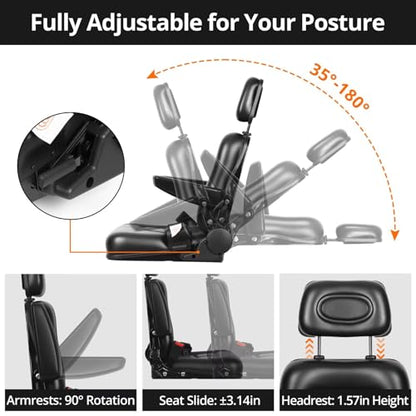 Thickened Universal Forklift Seat with Safety Belt, Adjustable Backrest & Armrest & Headrest for Tractor Excavator, Skid-Steer, Backhoe, Telehandler
