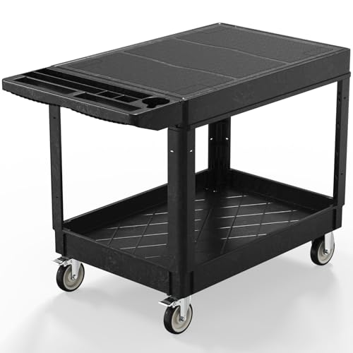 Plastic Utility Cart on Wheels, Large Flat Top Rolling Service Cart-Black - color: Black, size: 46 x 25 Inch