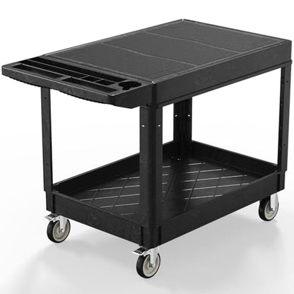 Plastic Utility Cart on Wheels, Large Flat Top Rolling Service Cart-Black - color: Black, size: 46 x 25 Inch