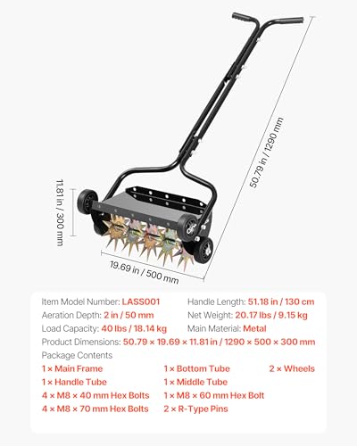 VEVOR Lawn Aerator, 18 in Manual Push Spike Aerator with 4 Wheels & Handle, Heavy Duty Grass Aerators, Supports 40 lbs Added Weight, Rolling Lawn Aeration Tool for Garden Yard Aeration Soil Health - size: 18-inch, style: Rolling (Weighted Pro)