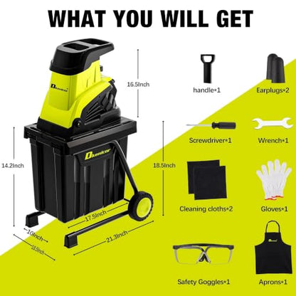 Wood Chipper Shredder,1800W Cutting Diameter of 1.77 inch with 10 Gallon Collection Bin 15-Amp Electric Wood Chipper Shredder for Quick Cleanup Ideal for Branches, Garden Waste, Green - color: Green