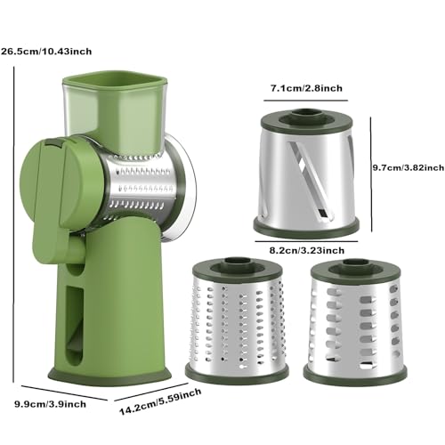 Rotary Cheese Grater Hand Crank with Foldable Handle, Three Blades - color: Green